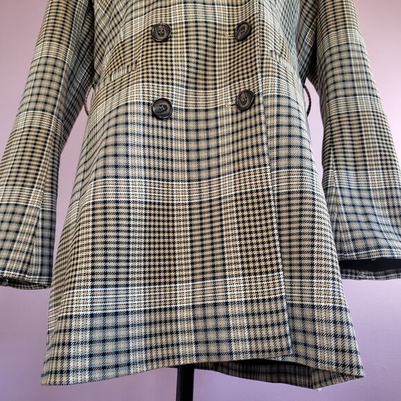 Halogen X Atlantic-Pacific Neutral Houndstooth Plaid Double Breasted Belted Coat - Picture 7 of 16